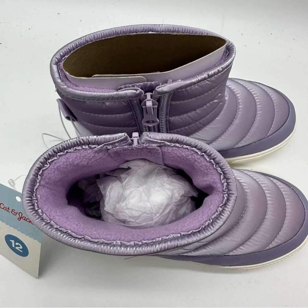 Cat & Jack Lilac Puffer Kids' Rain & Snow Boots Size 12 Little Girls